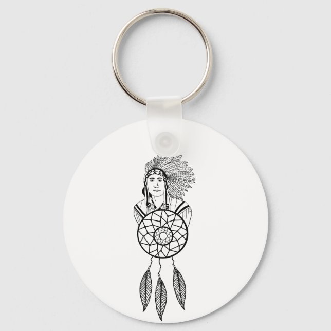 Native American Man Indian Chief Dream catcher art Key Ring (Front)