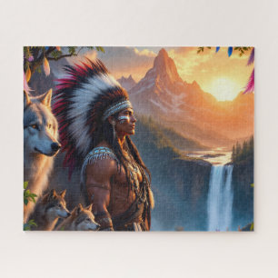 Native American Man With Wolf Jigsaw Puzzle