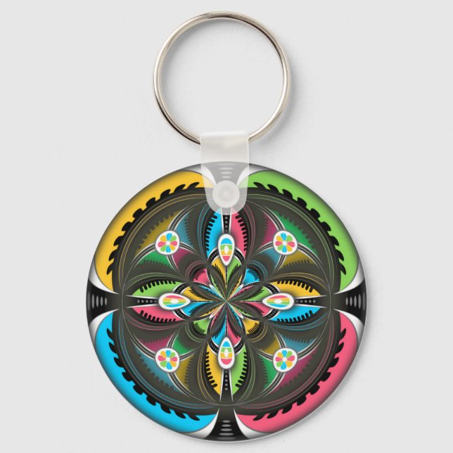 Native American Mandala Colourful Abstract art   Key Ring (Front)