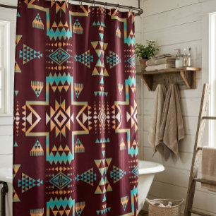 Native American Maroon And Turquoise Shower Curtain