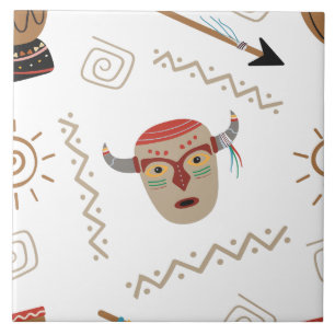 Native American Mask White Tile