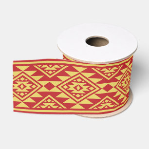 Native American Mexican Tribal Geometric Pattern Grosgrain Ribbon