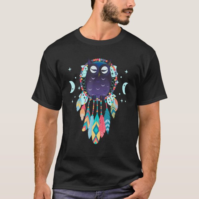 Native American Moon Dreamcatcher Owl Spiritual Dr T-Shirt (Front)