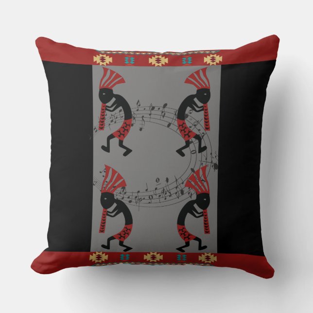 Native American Music Kokopelli Throw Pillow (Front)