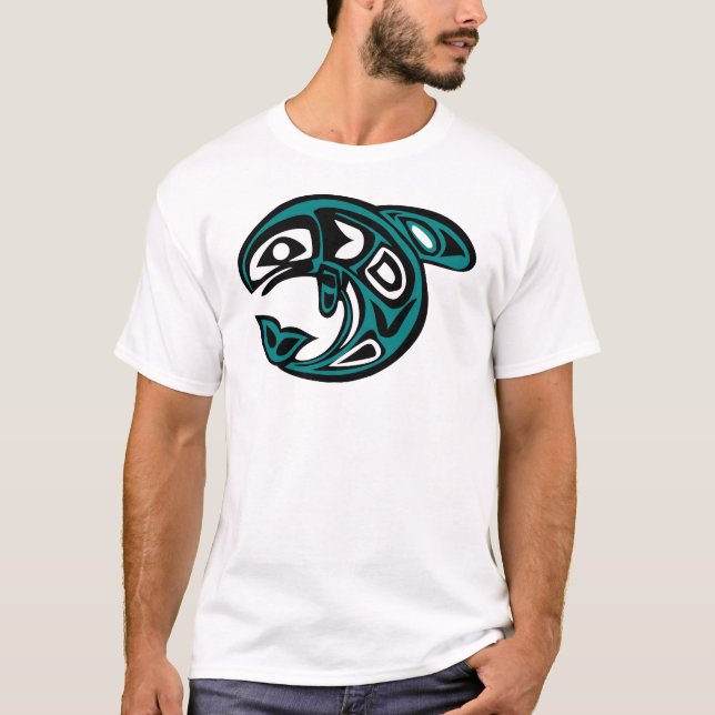 Native American Orca Whale, turquoise T-Shirt (Front)