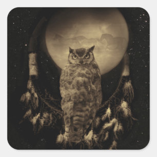 Native American Owl and Dream Catcher Square Sticker
