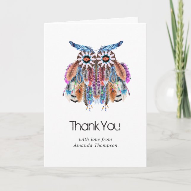 Native American Owl Dreamcatcher Thank You Card (Front)