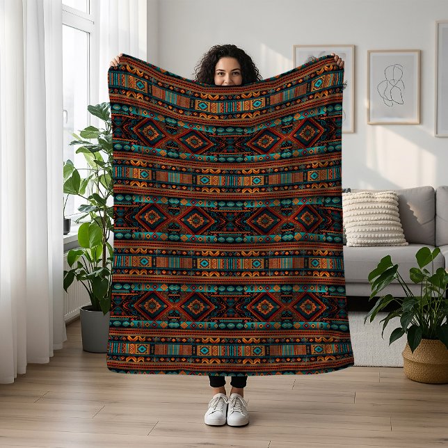 Native American Pattern Boho Culture Abstract Arts Fleece Blanket (Creator Uploaded)