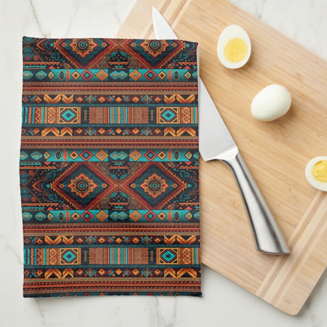 Native American Pattern Boho Culture Abstract Arts Tea Towel (Quarter Fold)