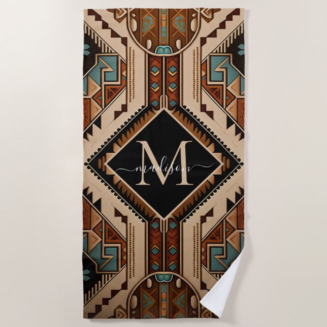 Native American Pattern Indian Culture Boho Style Beach Towel (Front)