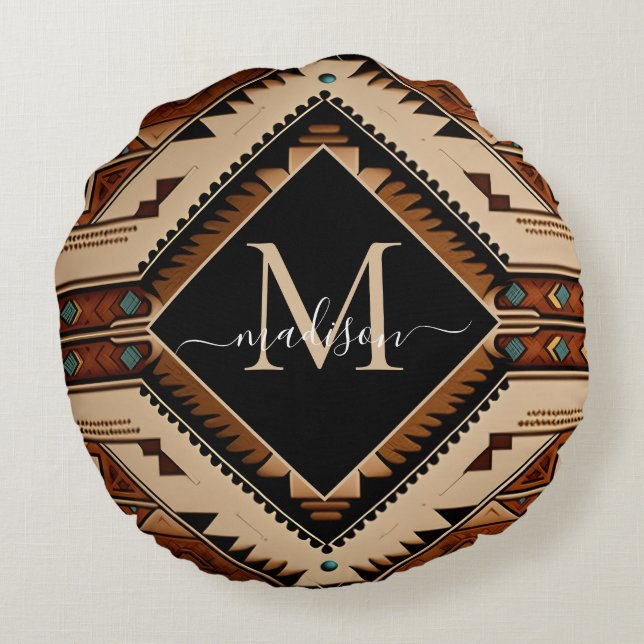 Native American Pattern Indian Culture Boho Style Round Cushion (Back)