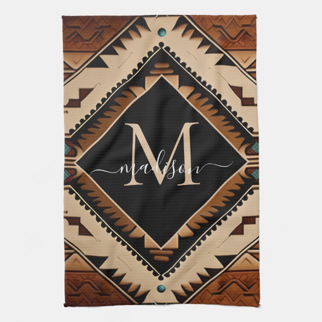 Native American Pattern Indian Culture Boho Style Tea Towel (Vertical)