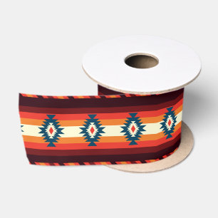 Native American Pattern Motif Stripes Geometry Satin Ribbon