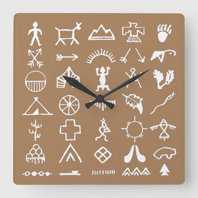 Native American Picture Symbols Square Wall Clock (Front)