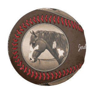 Native American Pinto War Horse in Sepia Baseball