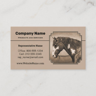 Native American Pinto War Horse in Sepia Business Card
