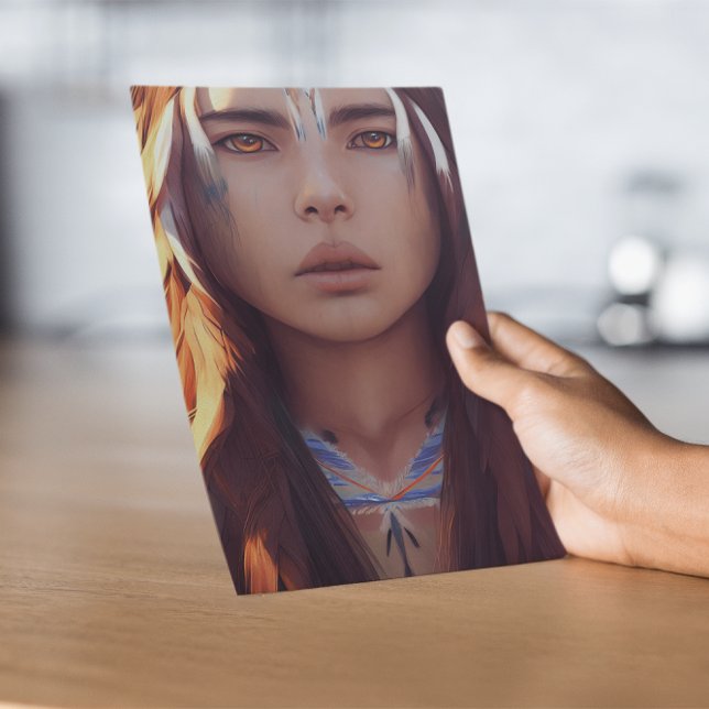 NATIVE AMERICAN PRETTY WOMAN GIRL ART BIRTHDAY   CARD (Creator Uploaded)