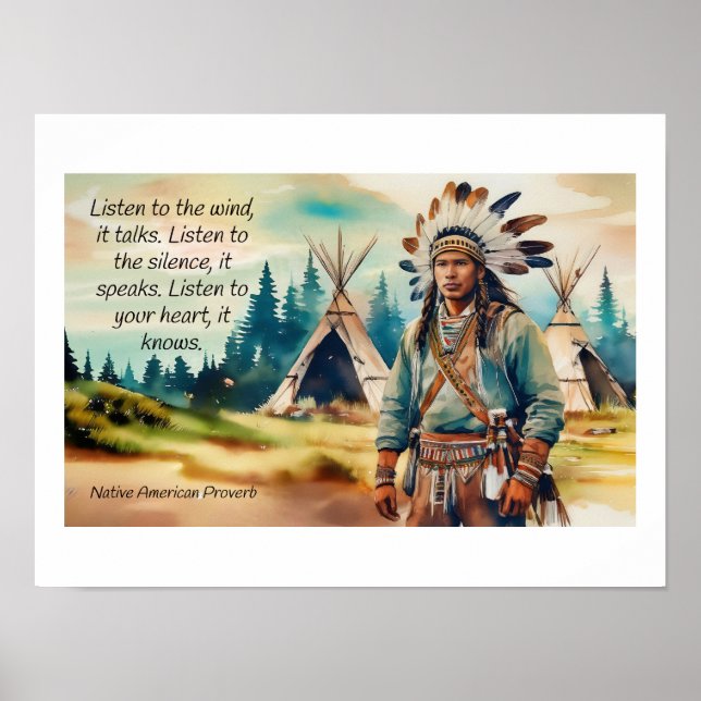 Native American proverb Listen to the Wind Poster (Front)