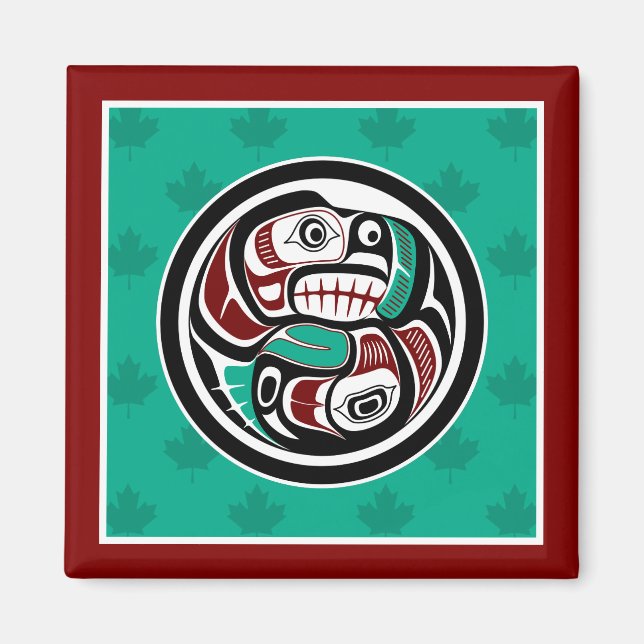 Native American Red Black Art Otter Salmon Magnet (Front)