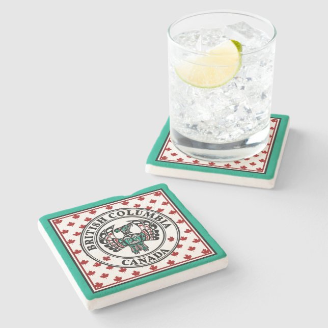 Native American Red Black Art Thunderbird Stone Coaster (Side)