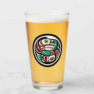 Native American Red Black Graphic Otter Salmon Glass