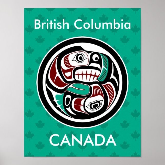 Native American Red Black Graphic Otter Salmon Poster (Front)