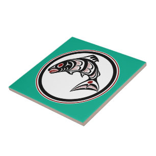 Native American Red Black Graphic Vector Salmon Tile