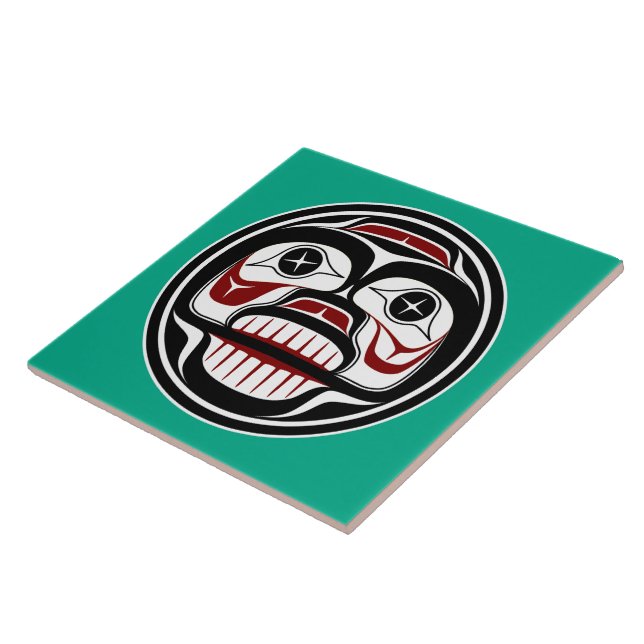 Native American Red Black Green Art Weeping Skull Tile (Side)