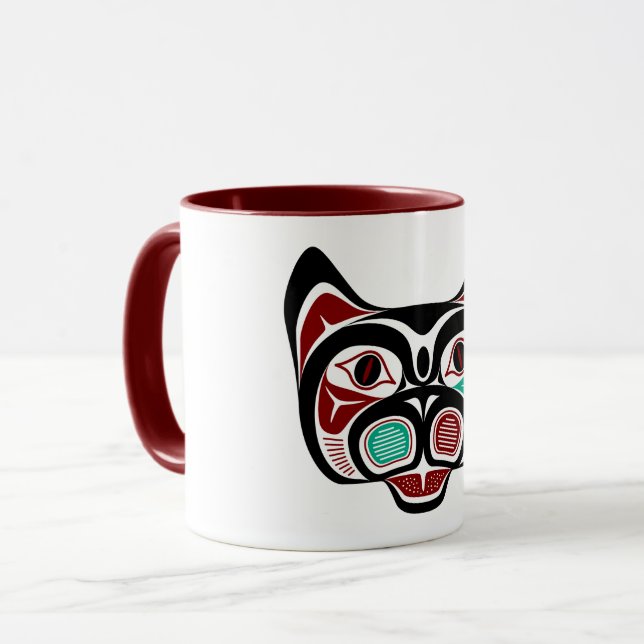 Native American Red Black Green Haida Art Kitty Mug (Front Left)