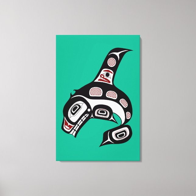 Native American Red Black Haida Art Killer Whale Canvas Print (Front)