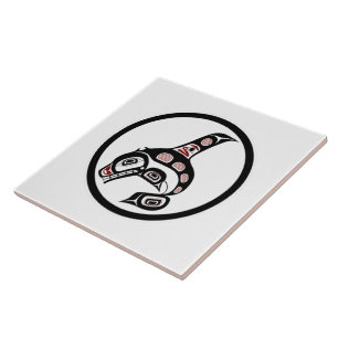 Native American Red Black Haida Art Killer Whale Tile
