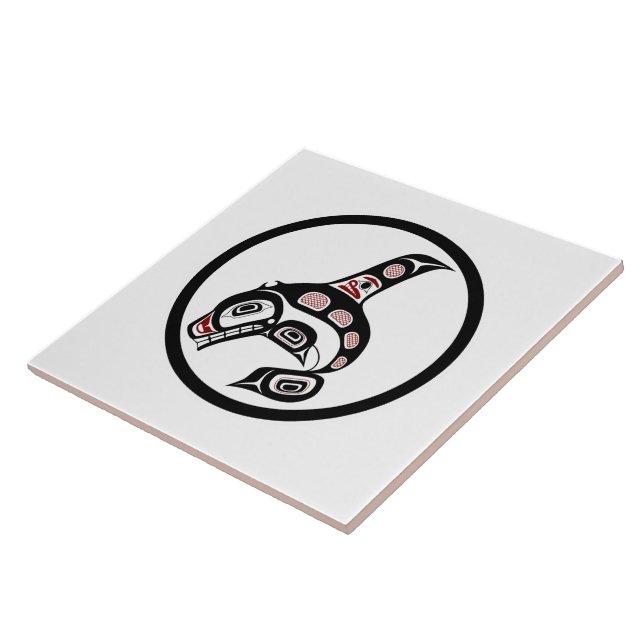 Native American Red Black Haida Art Killer Whale Tile (Side)
