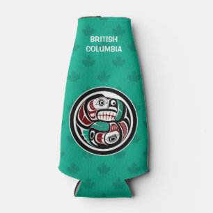 Native American Red Black Haida Art Otter Salmon Bottle Cooler