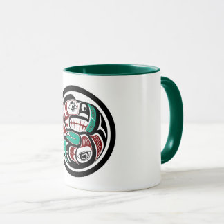 Native American Red Black Haida Art Otter Salmon Mug