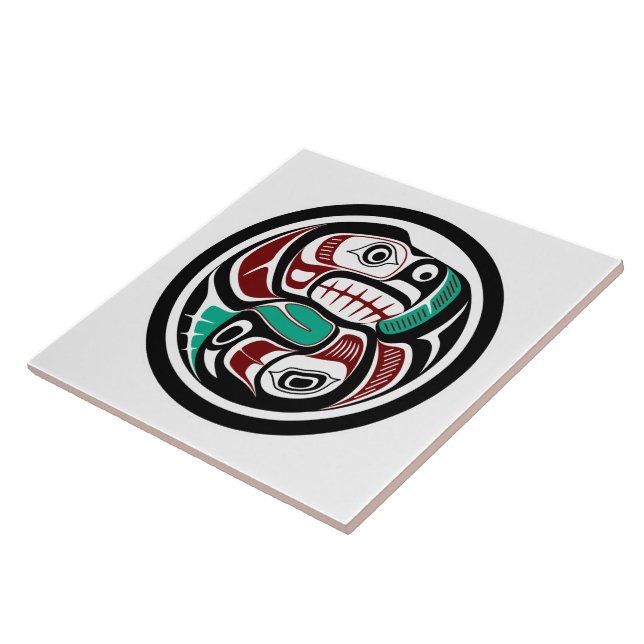 Native American Red Black Haida Art Otter Salmon Tile (Side)