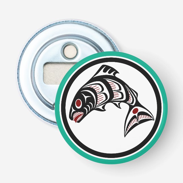 Native American Red Black Haida Art Salmon Bottle Opener (Front)