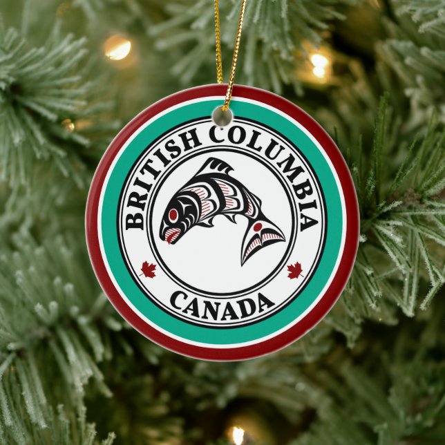 Native American Red Black Haida Art Salmon Ceramic Tree Decoration (Tree)