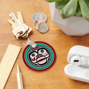 Native American Red Black Haida Art Weeping skull Key Ring