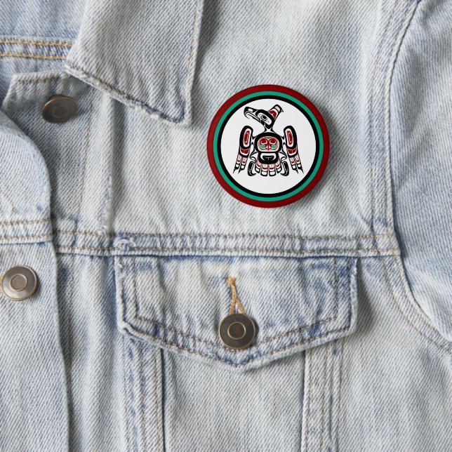 Native American Red Black Kaigani Thunderbird 6 Cm Round Badge (In Situ)