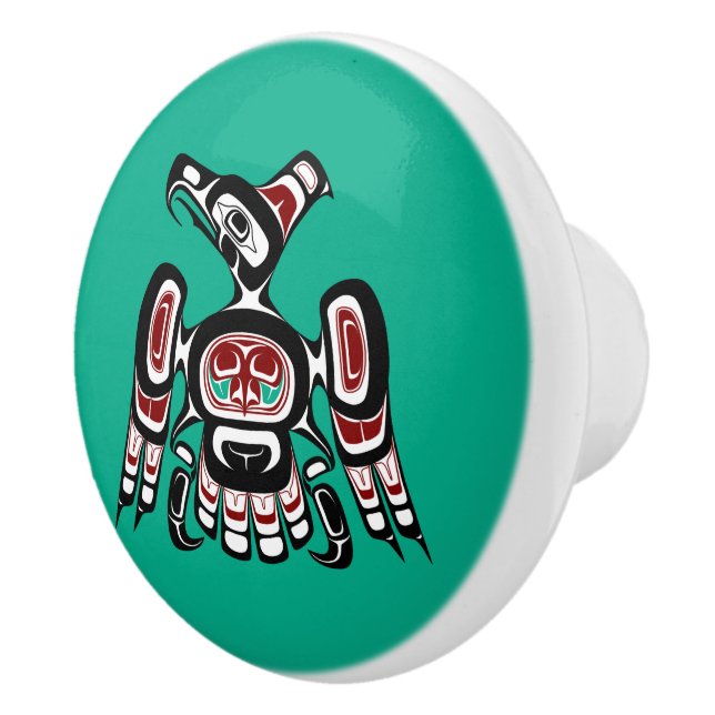 Native American Red Black Kaigani Thunderbird Ceramic Knob (Right)