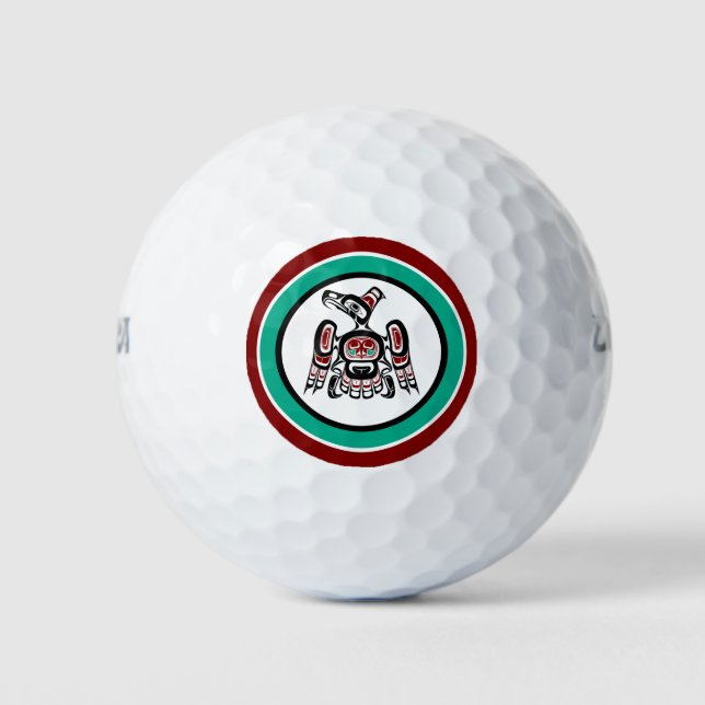Native American Red Black Kaigani Thunderbird Golf Balls (Front)