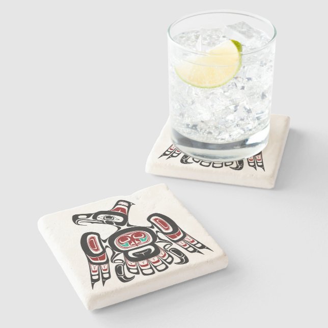 Native American Red Black Kaigani Thunderbird Stone Coaster (Side)