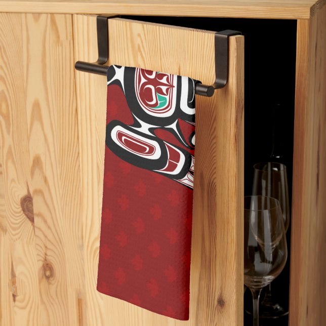 Native American Red Black Kaigani Thunderbird Tea Towel (Thirds Fold)