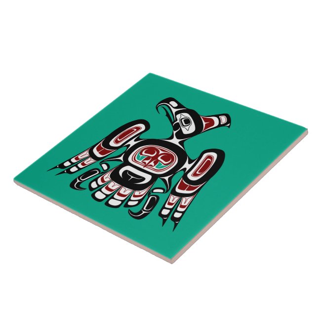 Native American Red Black Kaigani Thunderbird Tile (Side)