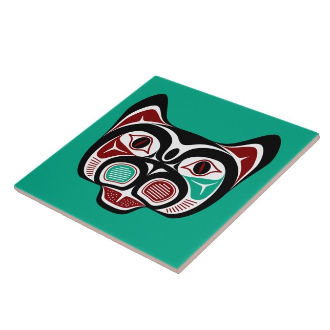 Native American Red Black Vector Art Kitty Tile (Side)