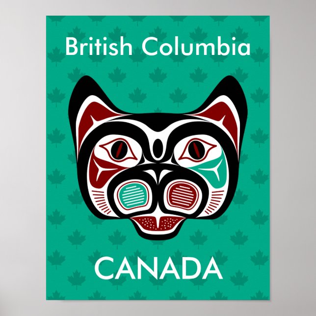 Native American Red Black Vector Haida Art Kitty Poster (Front)