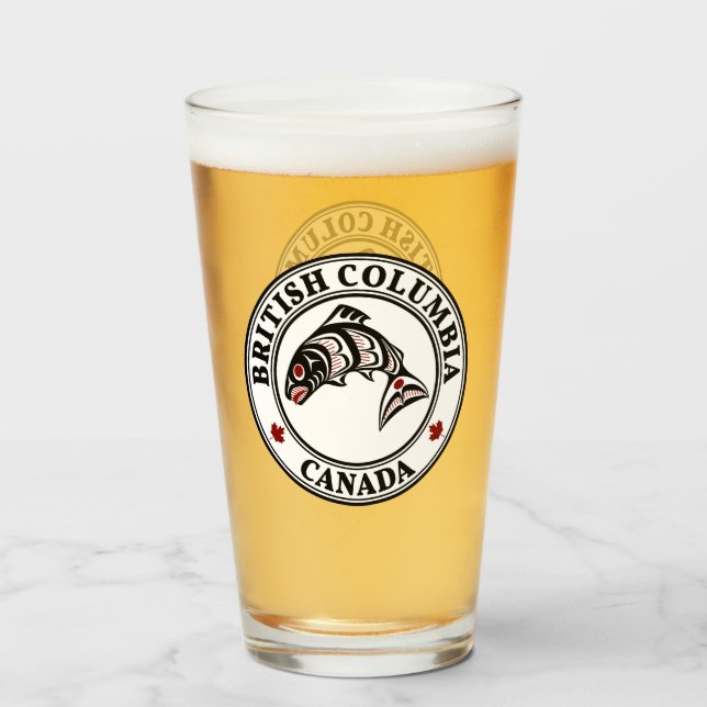 Native American Red Black White Haida Art Salmon Glass (Front Filled)