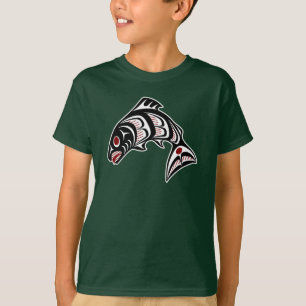 Native American Red Black White Haida Art Salmon T-Shirt