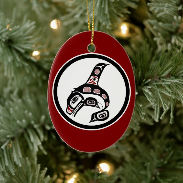 Native American Red Black White Haida Killer Whale Ceramic Tree Decoration (Tree)