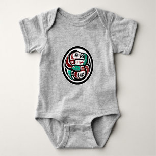 Native American Red Black White Haida Otter Salmon Baby Bodysuit